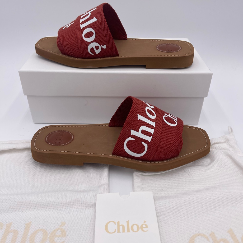 Chloe Woody Flat Mule Terracotta Red 38